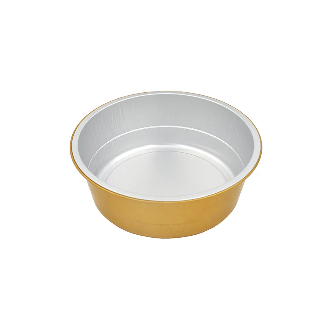 圆形金色铝餐盒封口pp膜pp塑料盖铝餐盒Φ140600ml