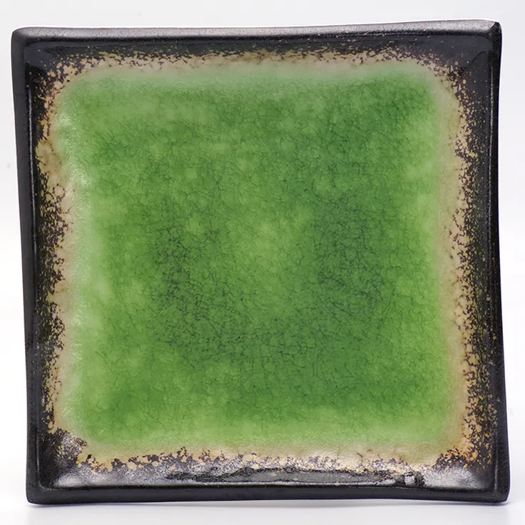 翠绿色密胺圈花正方盘11英寸